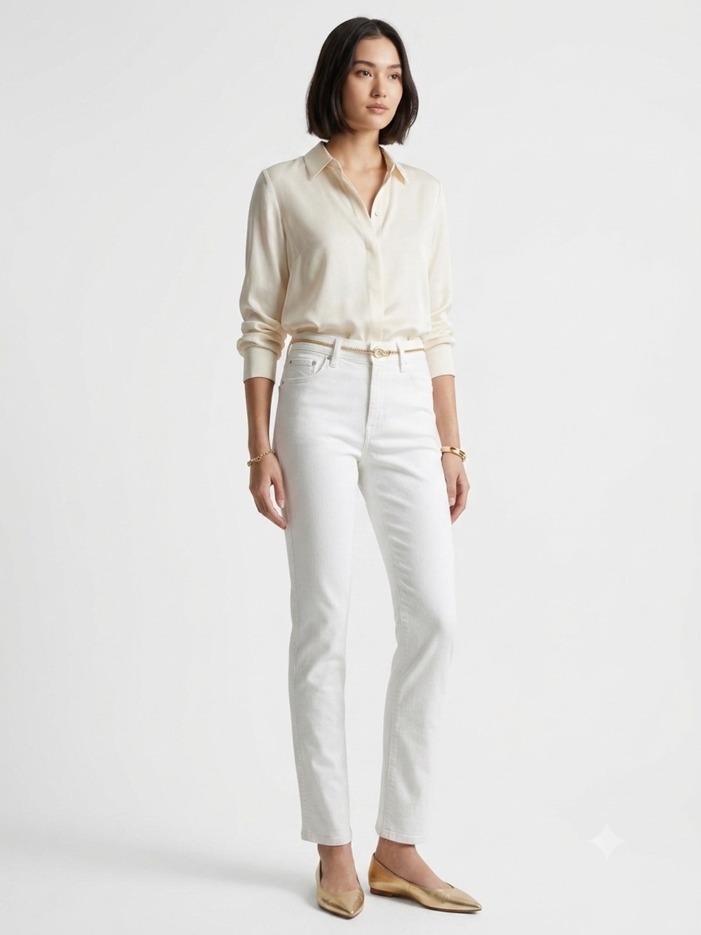 7 For All Mankind Straight-Leg Jeans in Off-White